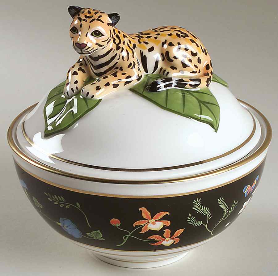 Jaguar Jungle Covered Soup Bowl with Figural Lid by Lynn Chase-1