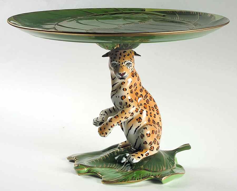 Jaguar Jungle 12" Diameter Figural Pedestal Cake Stand by Lynn Chase-1