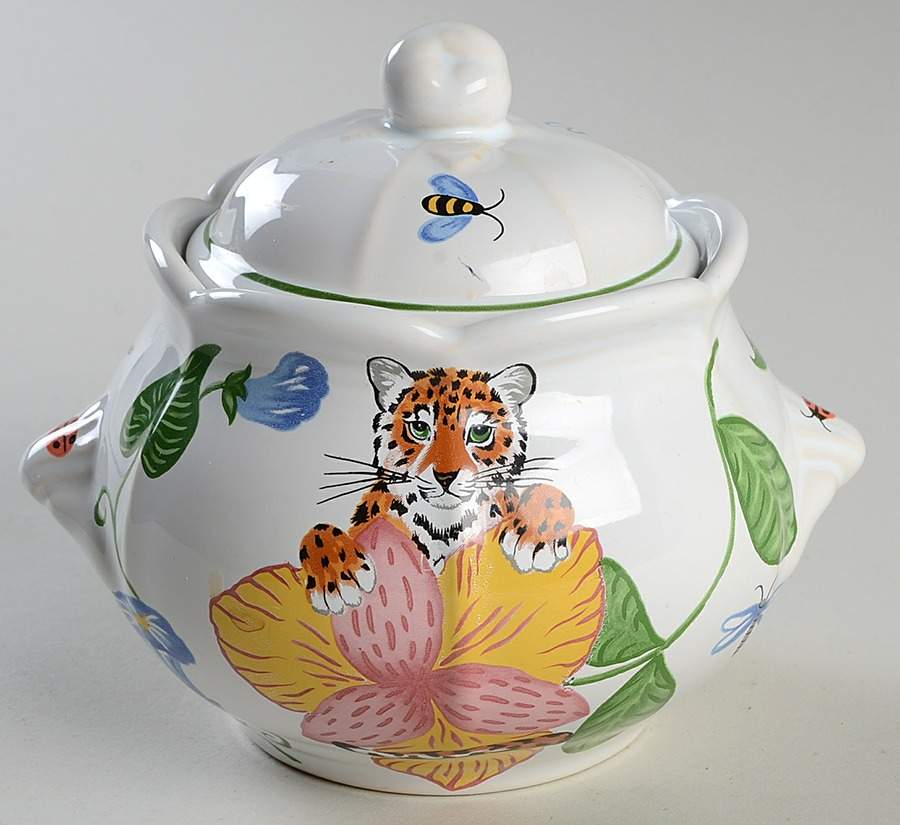 Jungle Flowers Sugar Bowl & Lid by Lynn Chase-1