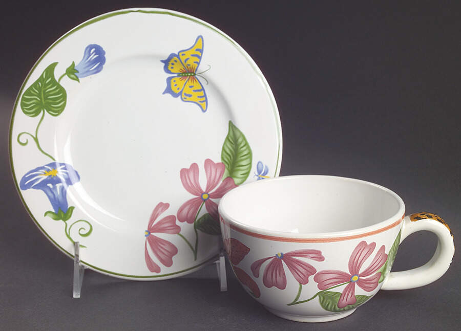 Jungle Flowers Flat Cup & Saucer Set by Lynn Chase-1