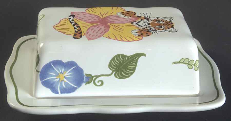 Jungle Flowers Rectangular Covered Butter by Lynn Chase-1