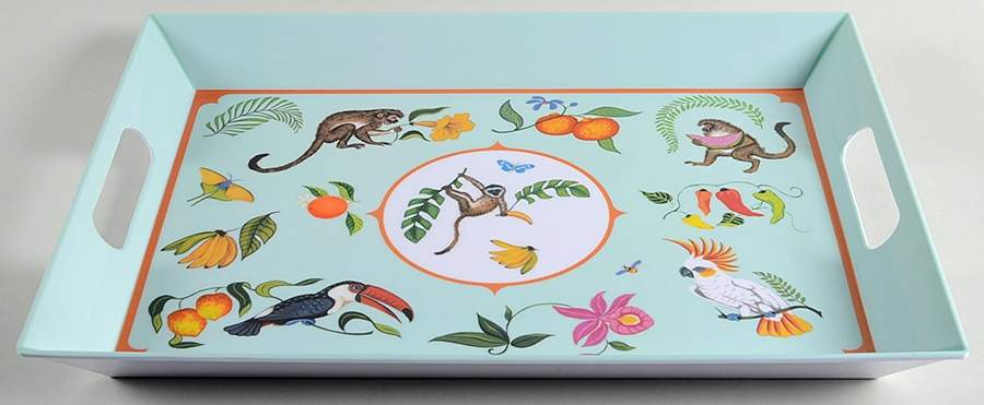Monkey Business 19" Rectangular Handled Serving Melamine Tray by Lynn Chase-1