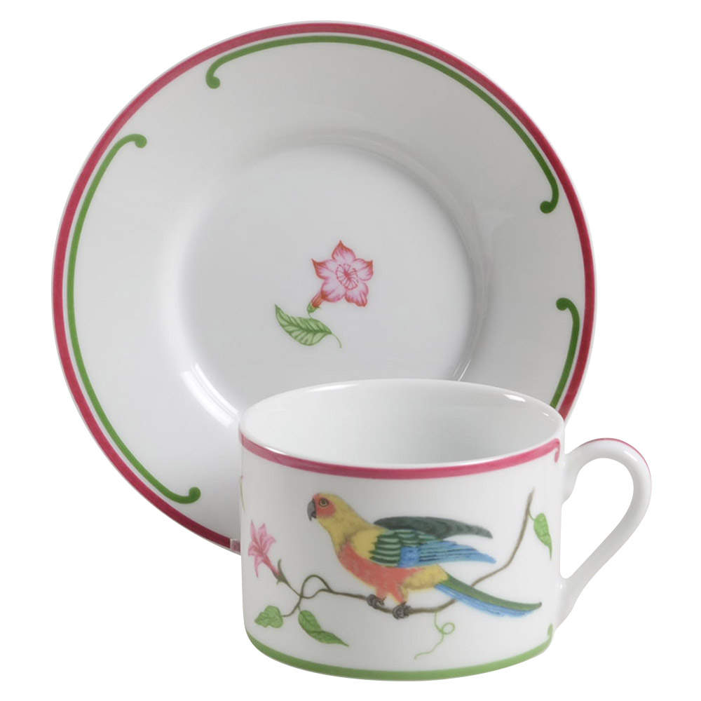 Parrots of Paradise Flat Cup & Saucer Set by Lynn Chase-1