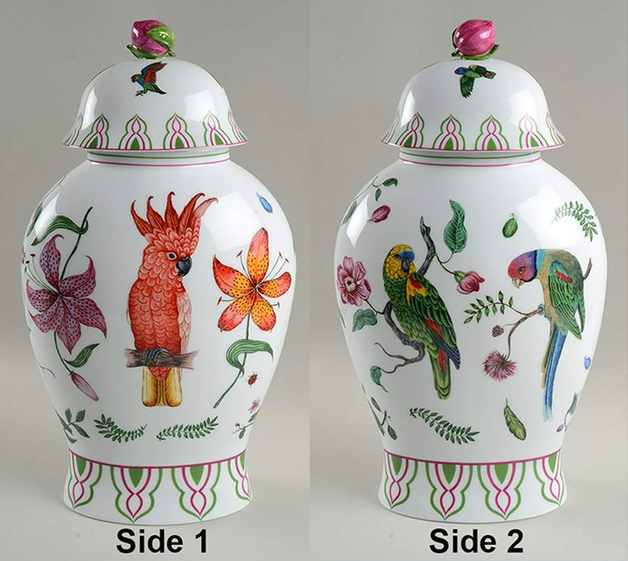 Parrots of Paradise Large Ginger Jar & Lid by Lynn Chase-1