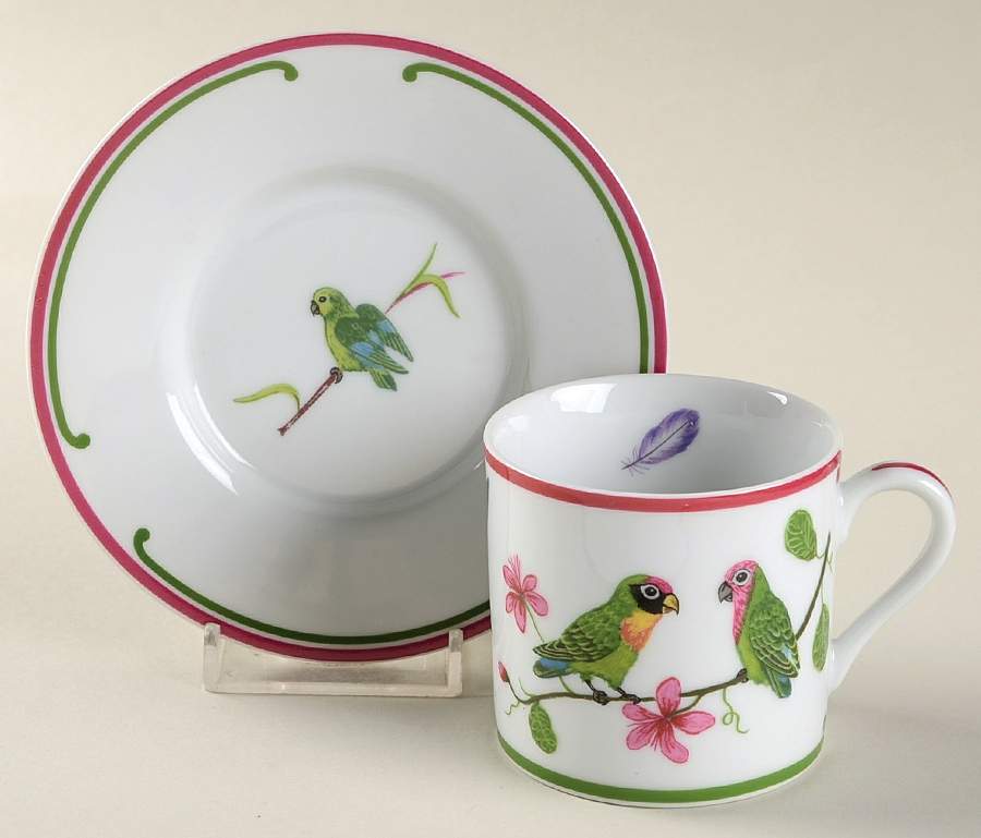 Parrots of Paradise Flat Demitasse Cup & Saucer Set by Lynn Chase-1