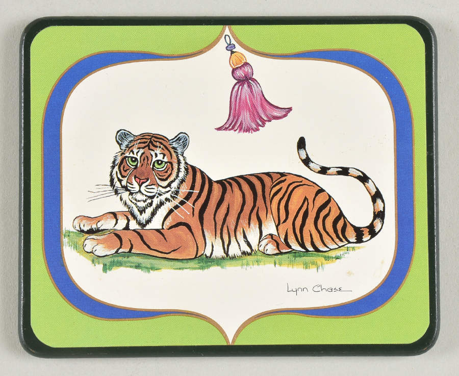 Tiger Raj Rectangular Felt Back Wood Coaster by Lynn Chase-1