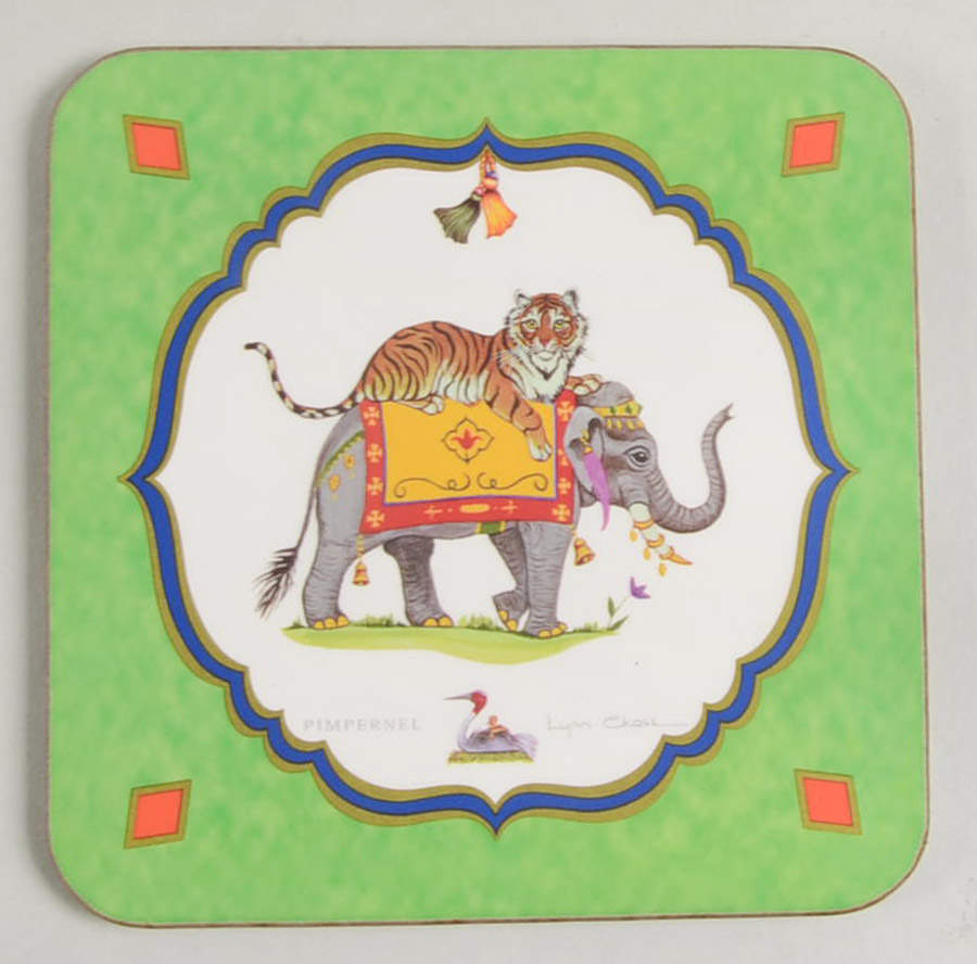 Tiger Raj Cork Back Square Coaster by Lynn Chase-1
