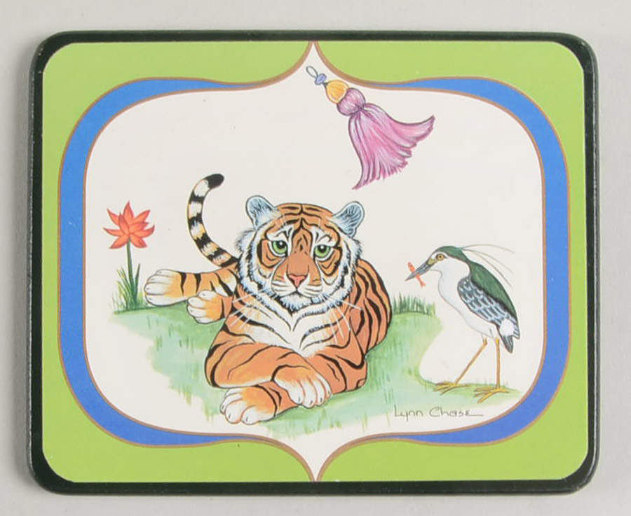 Tiger Raj Rectangular Felt Back Wood Coaster by Lynn Chase-1