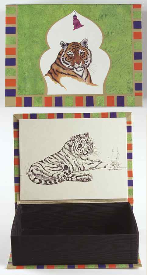 Tiger Raj Cardboard Desk/Notecard Box by Lynn Chase-1