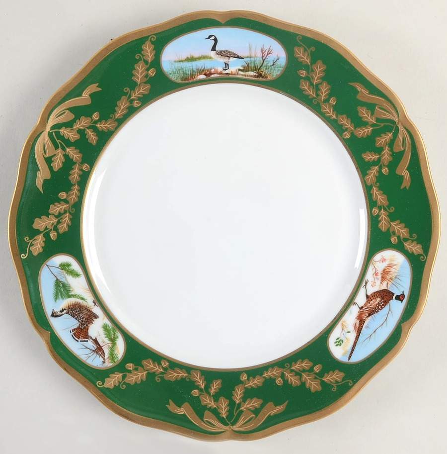 Winter Game Birds Green Dinner Plate by Lynn Chase-1