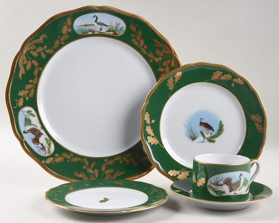 Winter Game Birds Green 5 Piece Place Setting by Lynn Chase-1