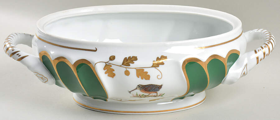 Winter Game Birds Green Tureen No Lid by Lynn Chase-1
