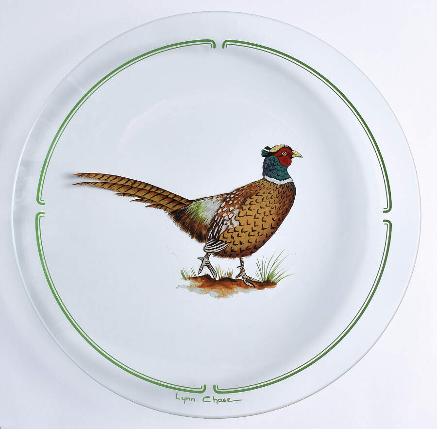 Winter Game Birds Green Glassware Dessert Plate by Lynn Chase-1