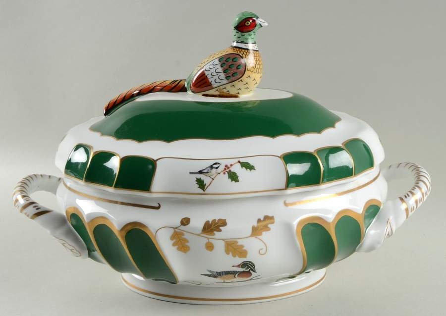 Winter Game Birds Green Tureen &  Lid by Lynn Chase-1