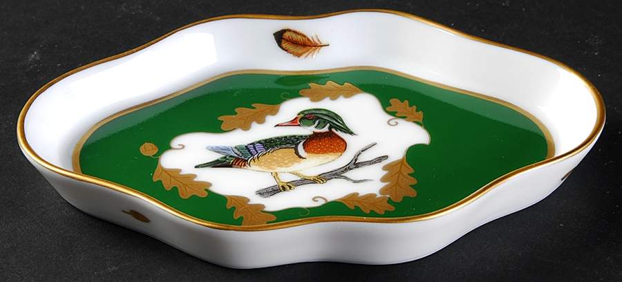 Winter Game Birds Green Small Leaf Dish by Lynn Chase-1
