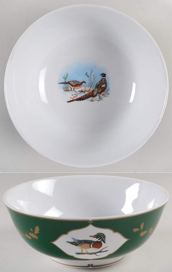 Winter Game Birds Green 9" Round Vegetable Bowl by Lynn Chase-1