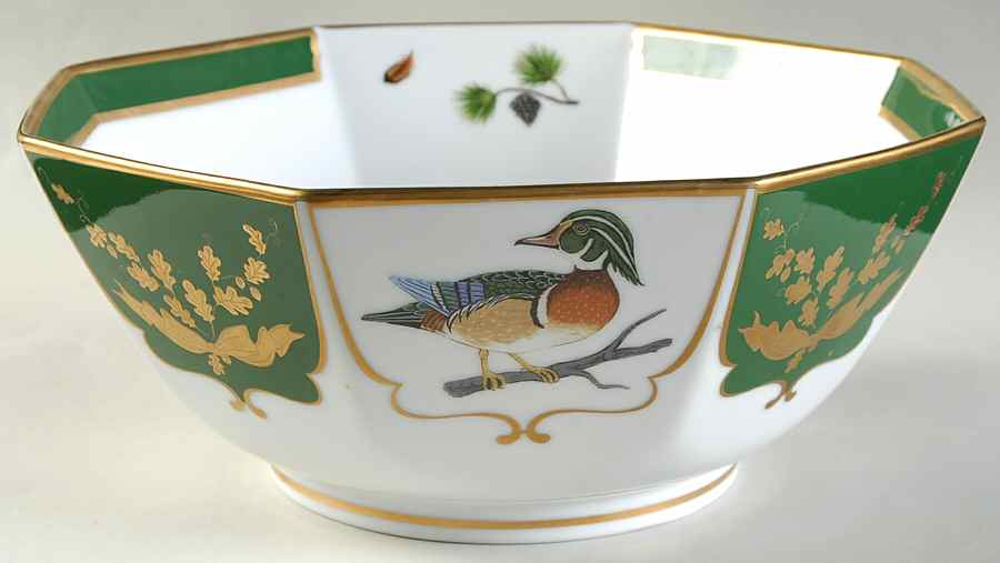 Winter Game Birds Green 10" Octagonal Vegetable Bowl by Lynn Chase-1