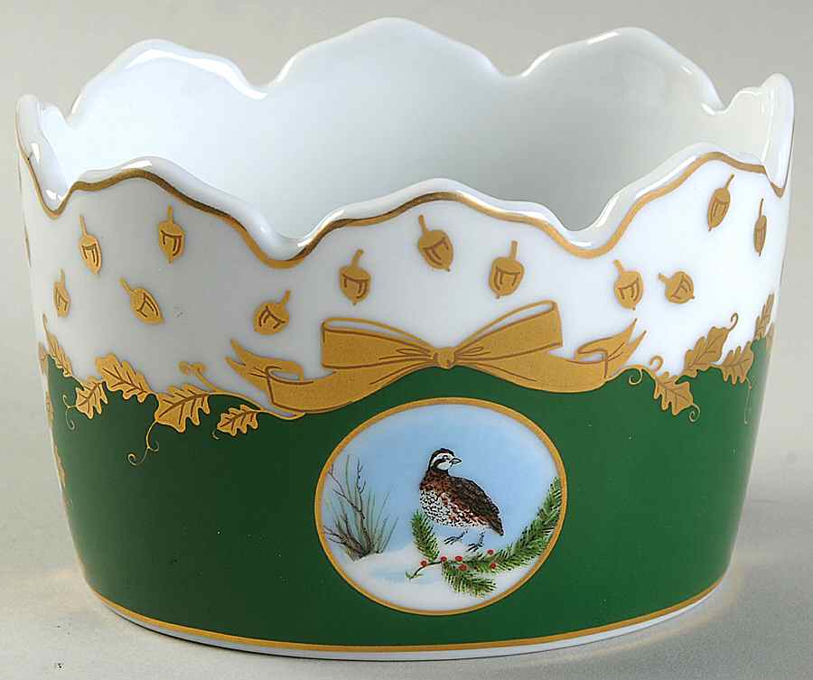 Winter Game Birds Green Open Candy Dish by Lynn Chase-1