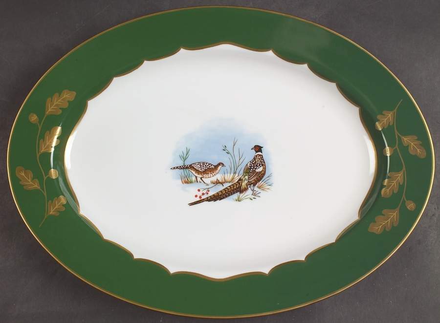 Winter Game Birds Green Underplate for Tureen by Lynn Chase-1