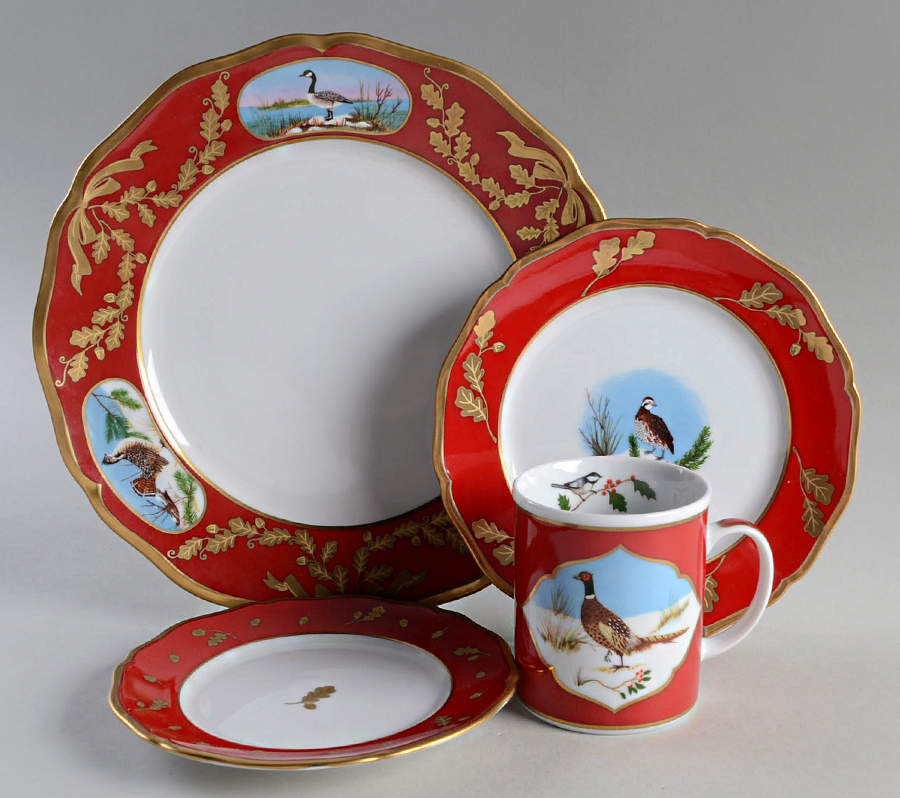 Winter Game Birds Red 4 Piece Place Setting by Lynn Chase-1