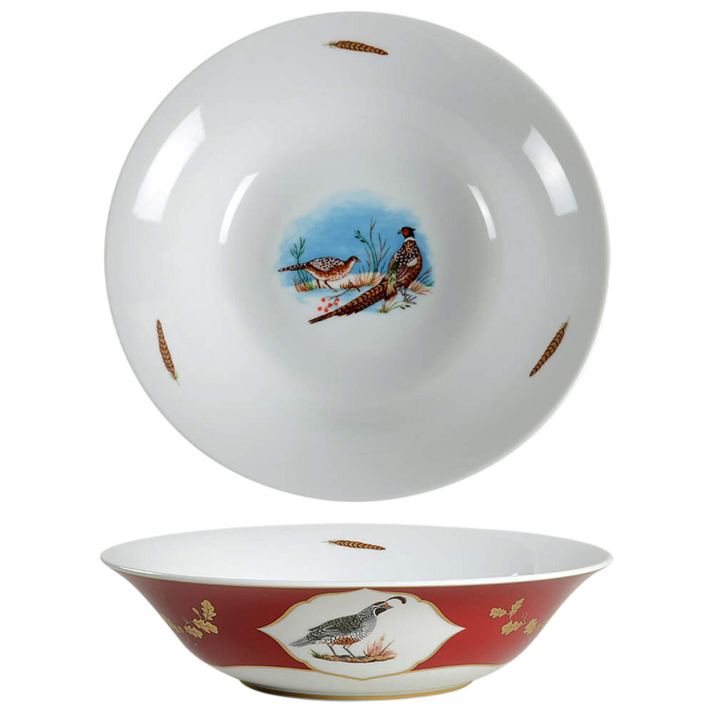 Winter Game Birds Red 10" Round Vegetable Bowl by Lynn Chase-1