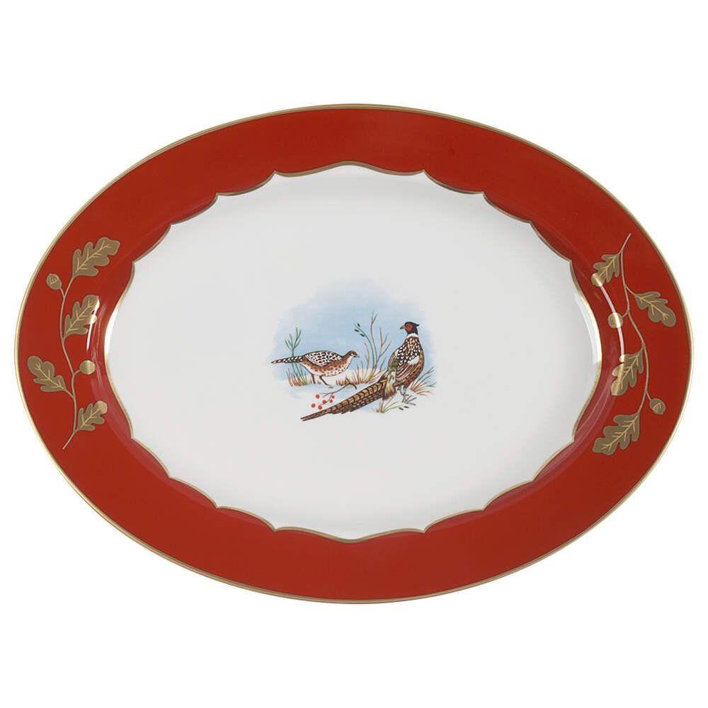 Winter Game Birds Red Underplate for Tureen by Lynn Chase-1