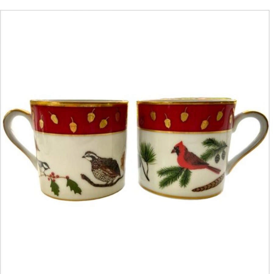 Winter Game Birds Red Flat Demitasse Cup by Lynn Chase-1