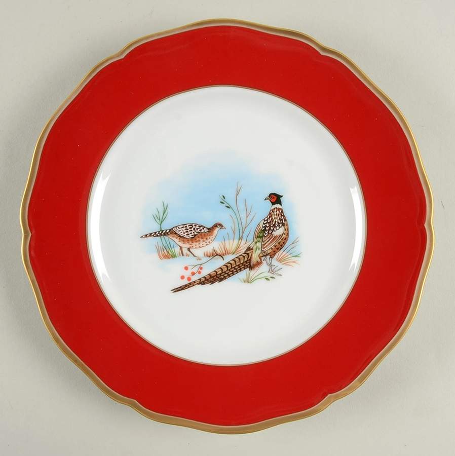 Winter Game Birds Red Luncheon Plate by Lynn Chase-1