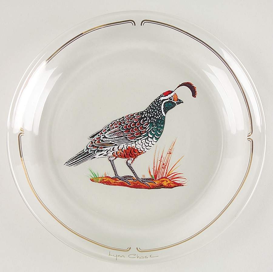 Winter Game Birds Red Glassware Canape Plate by Lynn Chase-1