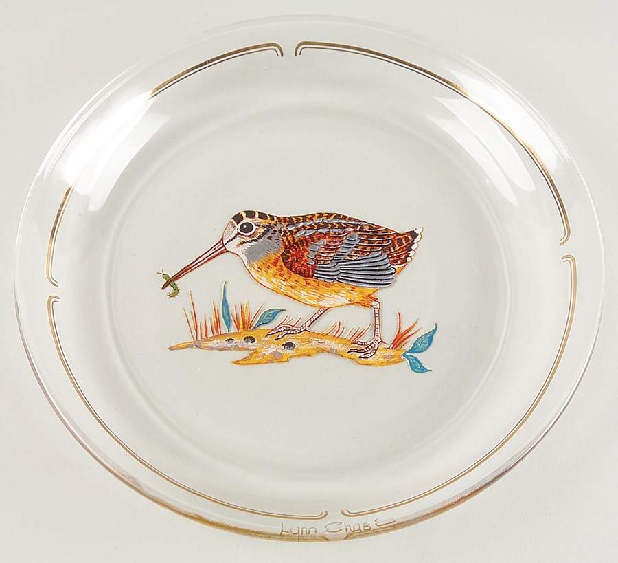 Winter Game Birds Red Glassware Canape Plate by Lynn Chase-1