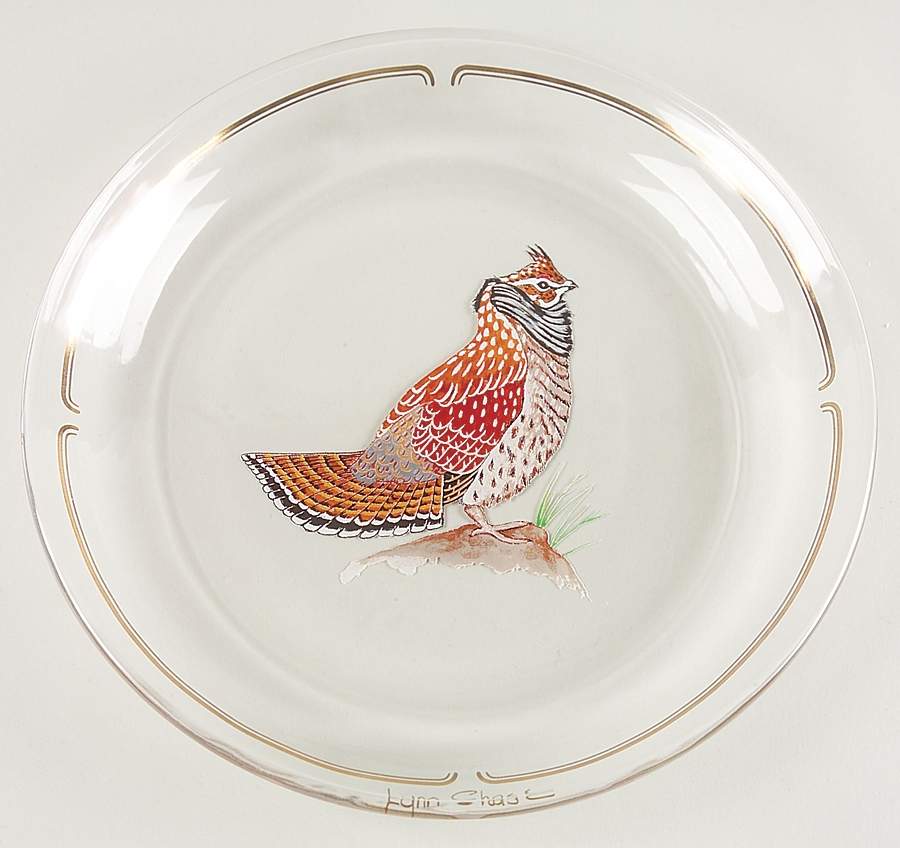 Winter Game Birds Red Glassware Canape Plate by Lynn Chase-1