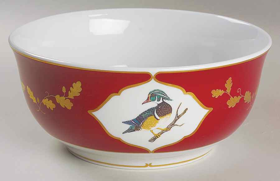 Winter Game Birds Red 8" Round Vegetable Bowl by Lynn Chase-1