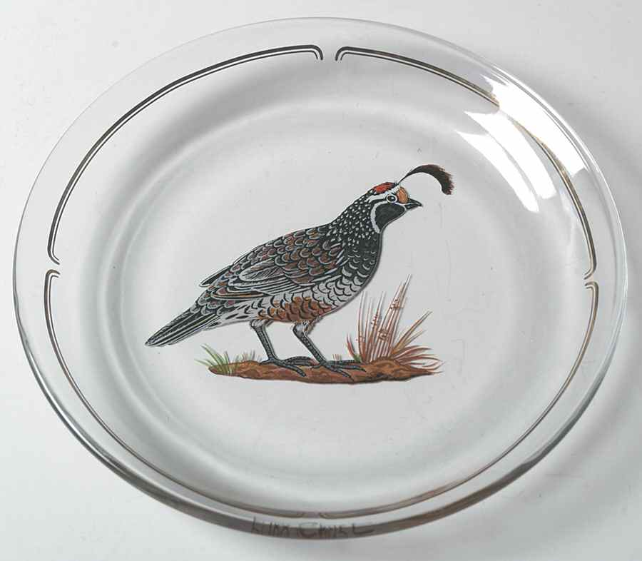 Winter Game Birds Red Glassware Dessert Plate by Lynn Chase-1