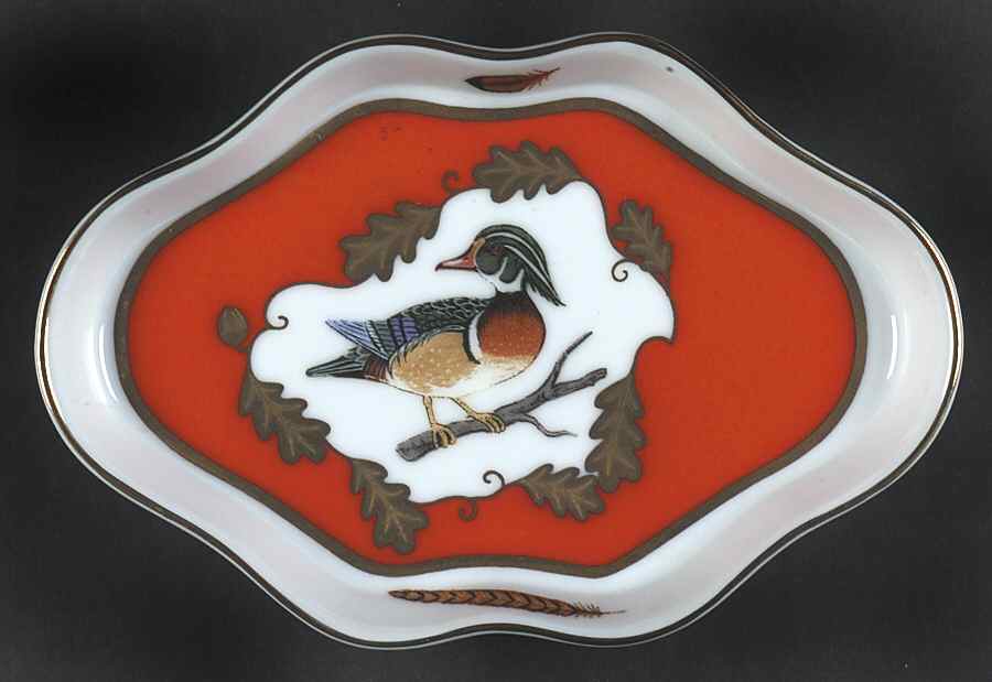 Winter Game Birds Red Small Leaf Dish by Lynn Chase-1