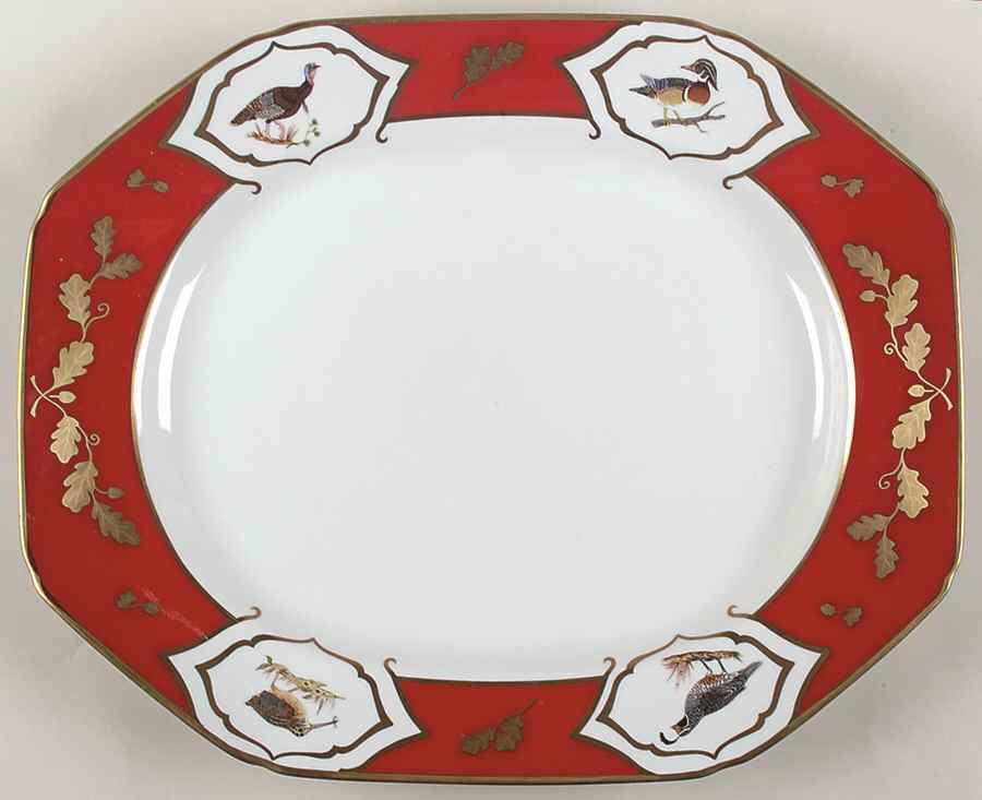 Winter Game Birds Red 16" Oval Serving Platter by Lynn Chase-1