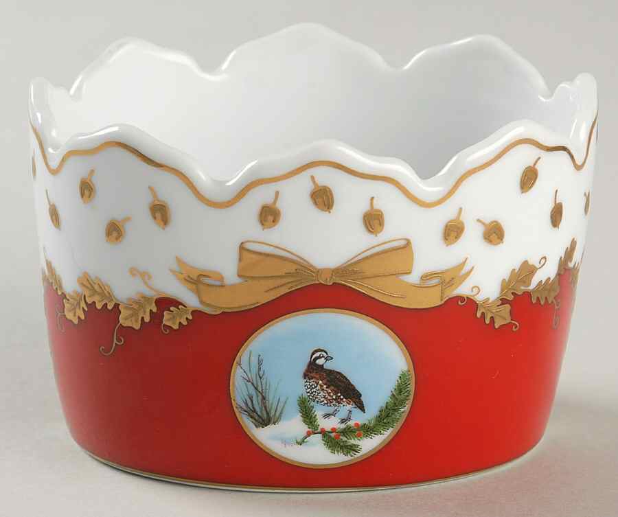 Winter Game Birds Red Open Candy Dish by Lynn Chase-1