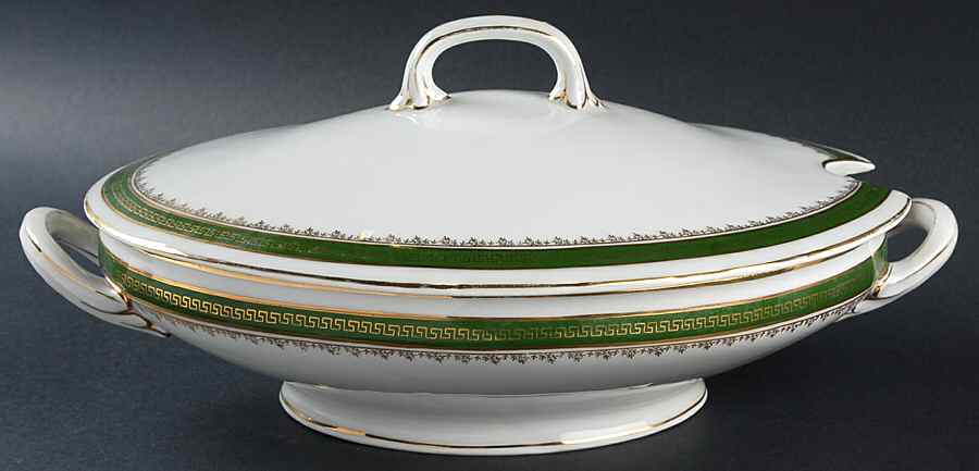 21170 Green (Altwasser) Oval Tureen & Lid by Carl Tielsch-1