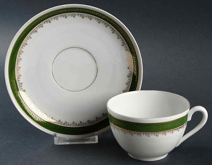 21170 Green (Altwasser) Footed Cup & Saucer Set by Carl Tielsch-1