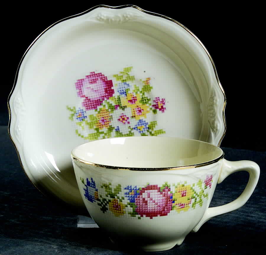 Petipoint Flat Cup & Saucer Set by Cunningham & Pickett-1