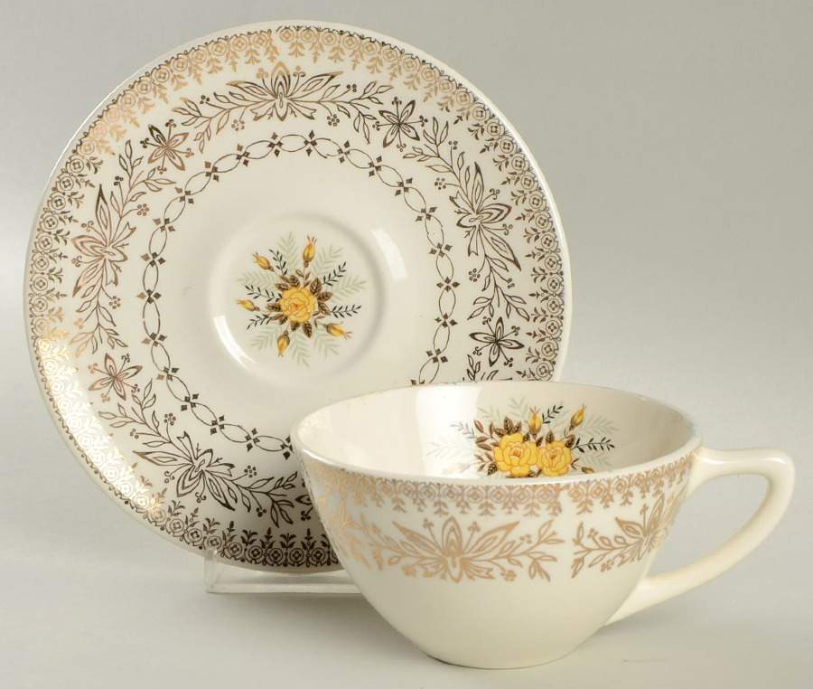Yellow Rose Flat Cup & Saucer Set by Cunningham & Pickett-1