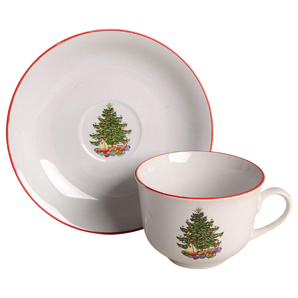 American Christmas Tree (White) Flat Cup & Saucer Set by Cuthbertson-1