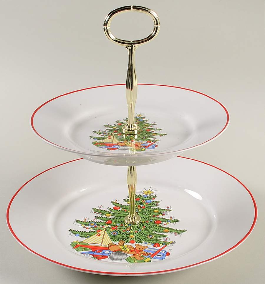 American Christmas Tree (White) 2 Tiered Serving Tray (Dinner & Salad Plate) by Cuthbertson-1