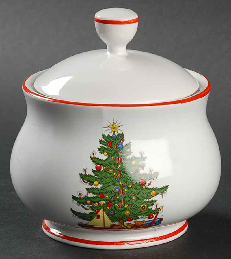 American Christmas Tree (White) Sugar Bowl & Lid by Cuthbertson-1