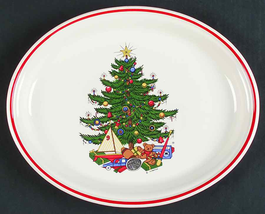 American Christmas Tree (Cream, Coupe) 12" Oval Serving Platter by Cuthbertson-1