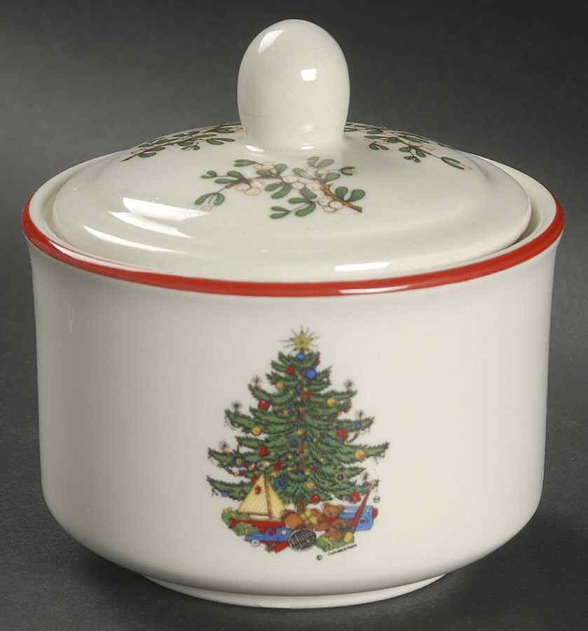 American Christmas Tree (Cream, Coupe) Sugar Bowl & Lid by Cuthbertson-1