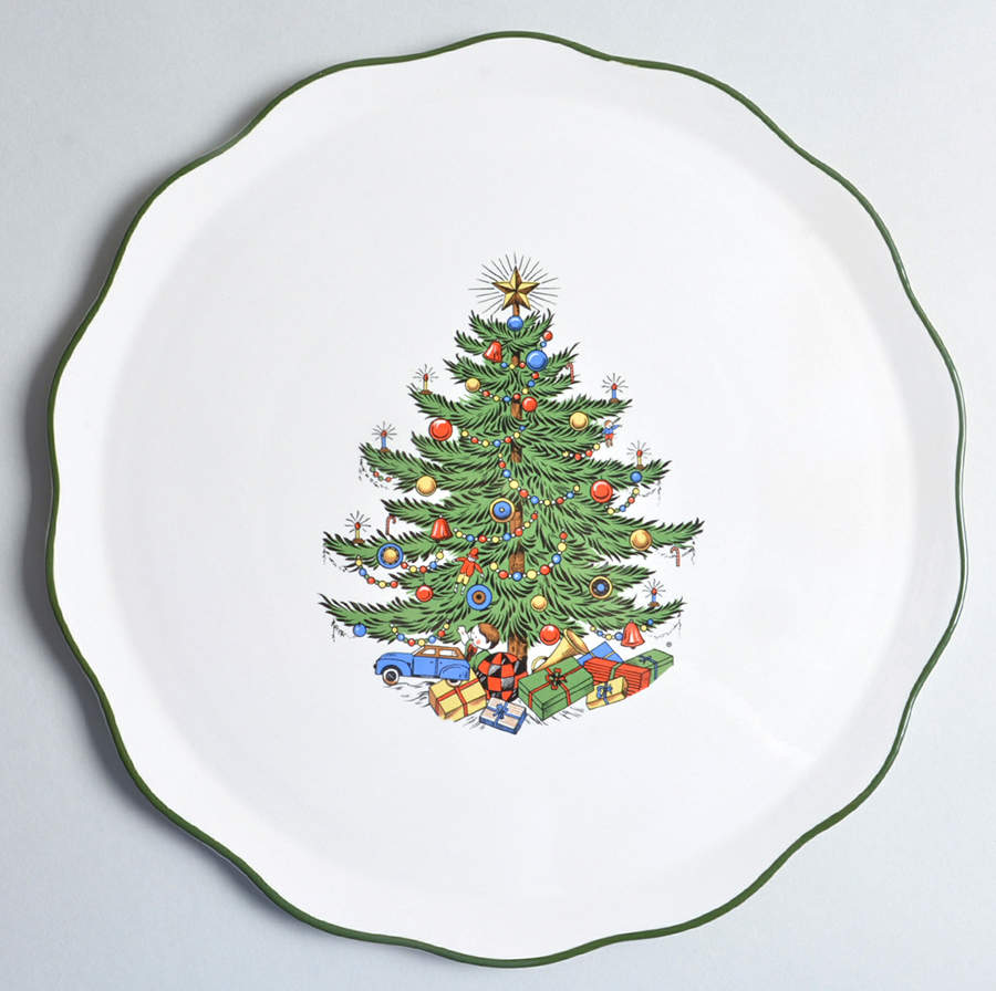 Christmas Tree (Narrow Green Band) Cake Plate by Cuthbertson-1