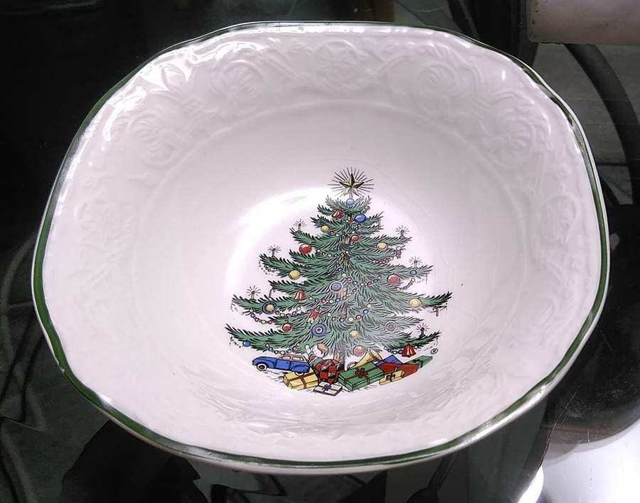Christmas Tree (Narrow Green Band) Open Candy Dish by Cuthbertson-1