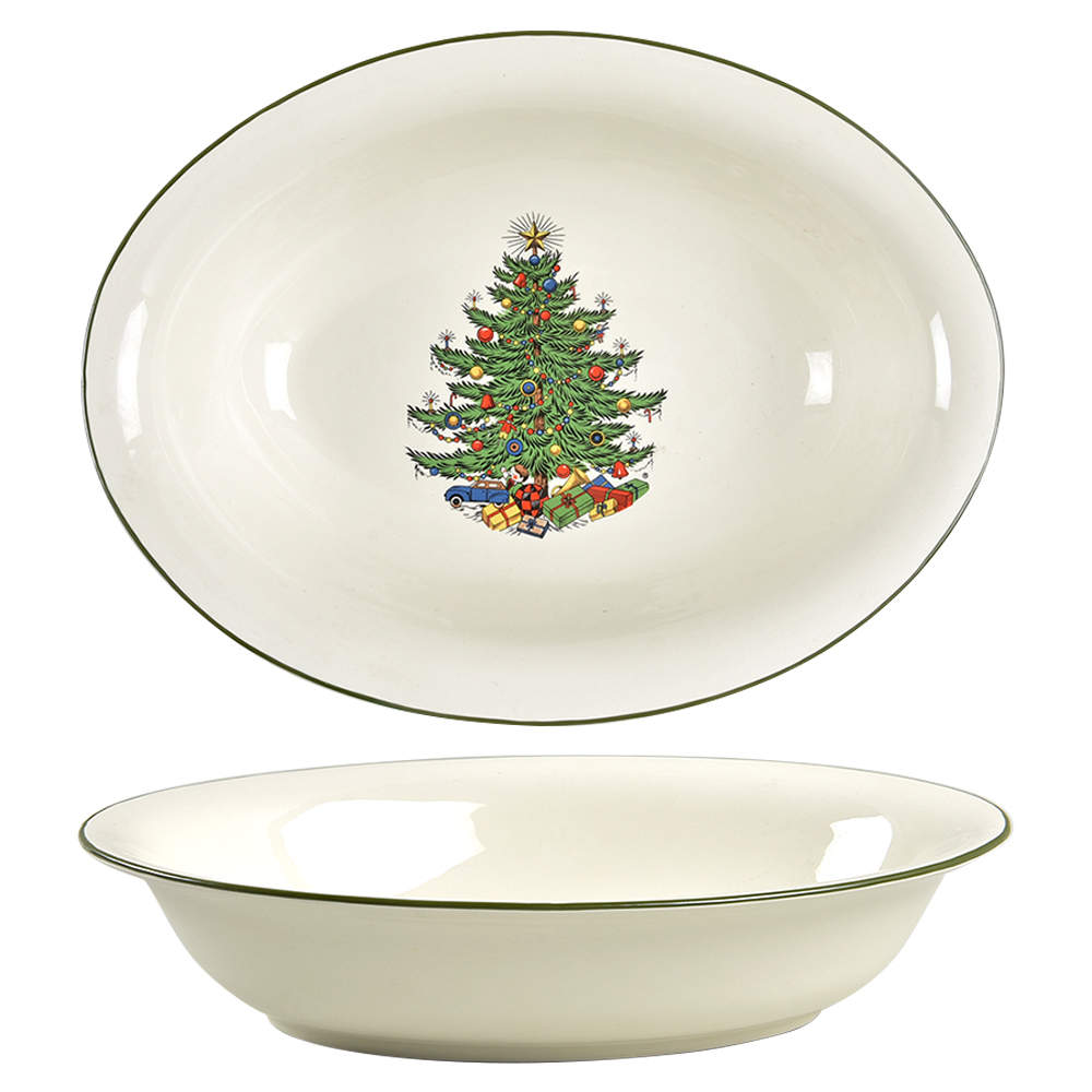 Christmas Tree (Narrow Green Band) 9" Oval Vegetable Bowl by Cuthbertson-1