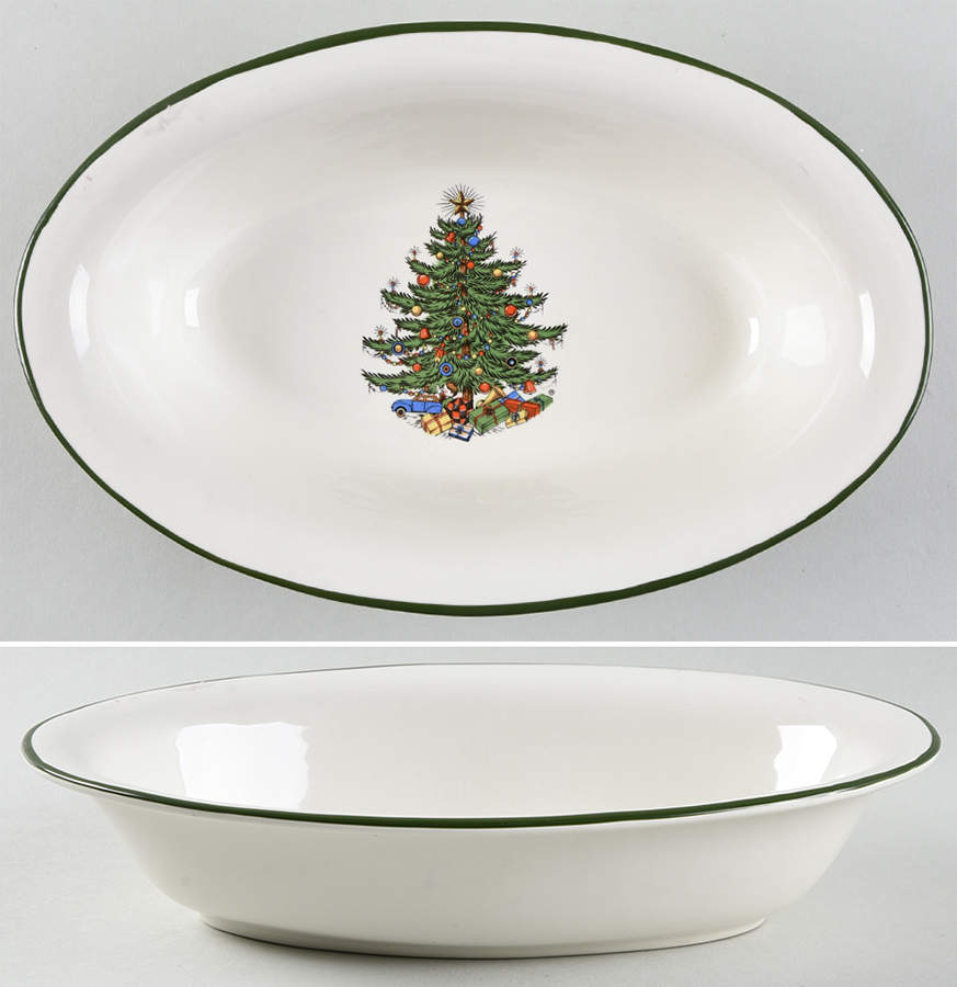 Christmas Tree (Narrow Green Band) 9" Oval Vegetable Bowl by Cuthbertson-1