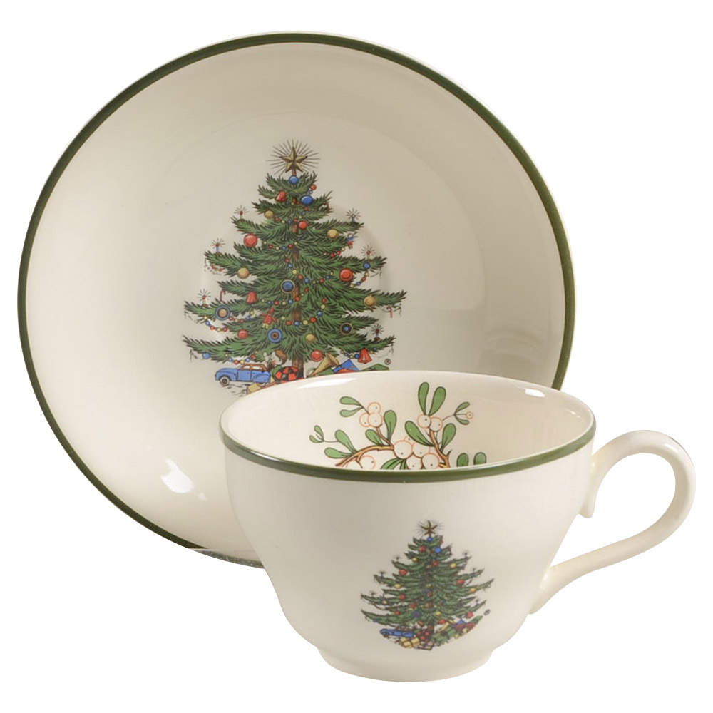 Christmas Tree (Narrow Green Band) Flat Cup & Saucer Set by Cuthbertson-1